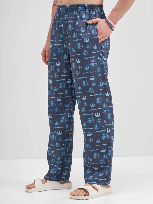 Star Wars By Highlander Men Navy Blue Strom Trooper Printed Lounge Pant
