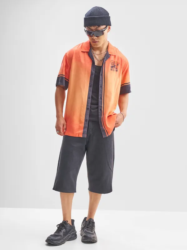 Star Wars By Highlander Men Orange The Mandalorian And Grogu Printed Relaxed Fit Casual Shirt