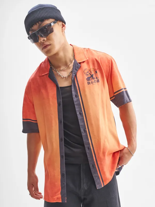 Star Wars By Highlander Men Orange The Mandalorian And Grogu Printed Relaxed Fit Casual Shirt