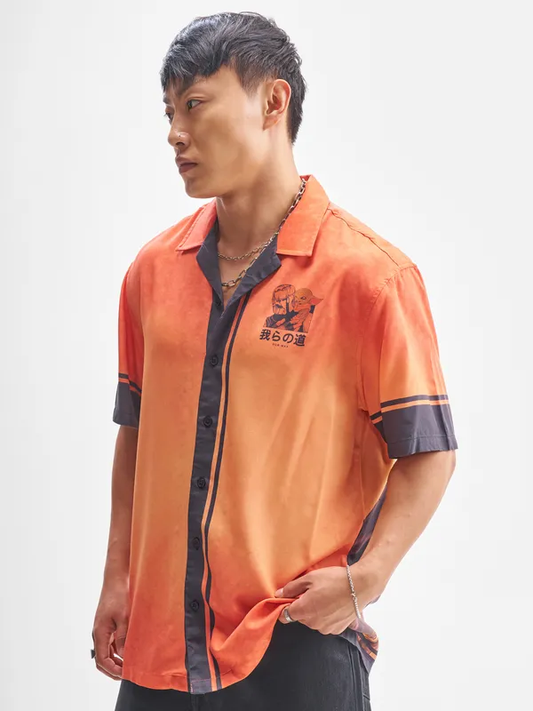 Star Wars By Highlander Men Orange The Mandalorian And Grogu Printed Relaxed Fit Casual Shirt