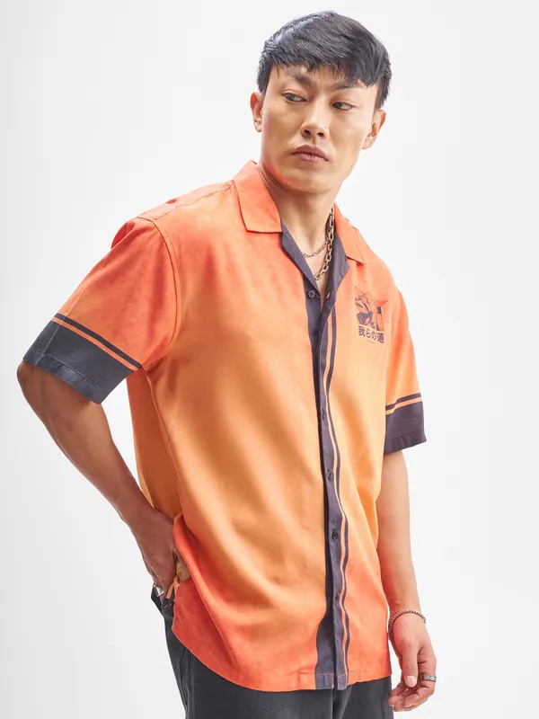 Star Wars By Highlander Men Orange The Mandalorian And Grogu Printed Relaxed Fit Casual Shirt