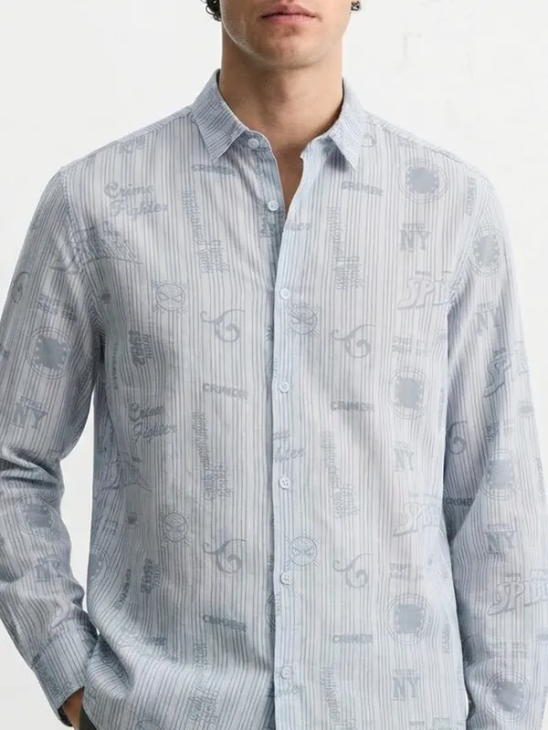 Marvel By Highlander Men Blue Spiderman Printed Regular Fit Casual Shirt