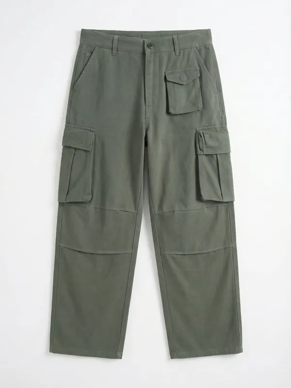 Highlander Men Olive Star Wars Loose Fit Solid Regular Trouser