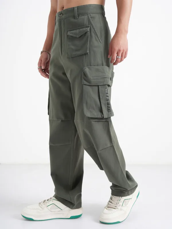 Highlander Men Olive Star Wars Loose Fit Solid Regular Trouser
