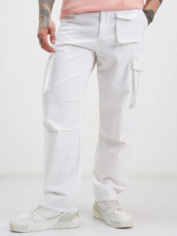 Star Wars Highlander Men White Star Wars Loose Fit Solid Regular Trouser