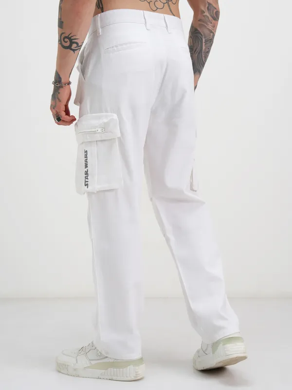 Star Wars Highlander Men White Star Wars Loose Fit Solid Regular Trouser