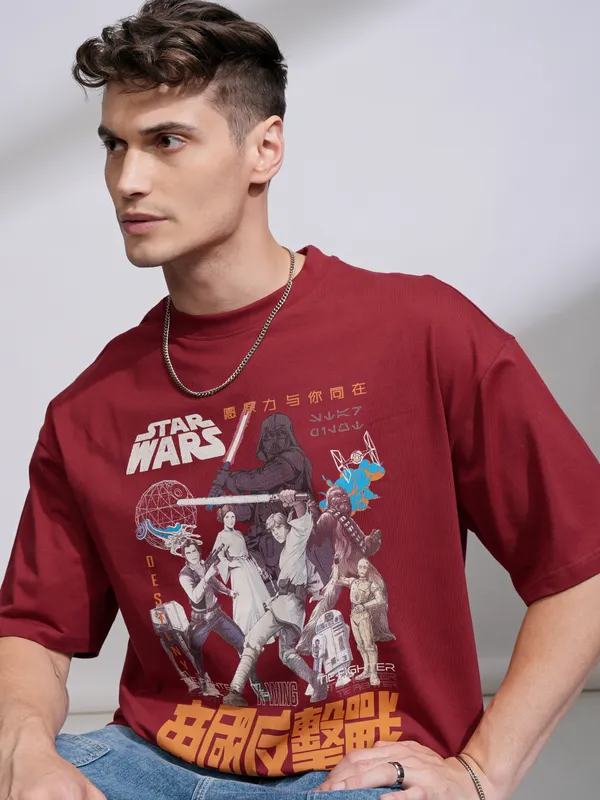 Star Wars Men Printed Round Neck Oversized Fit T-Shirt