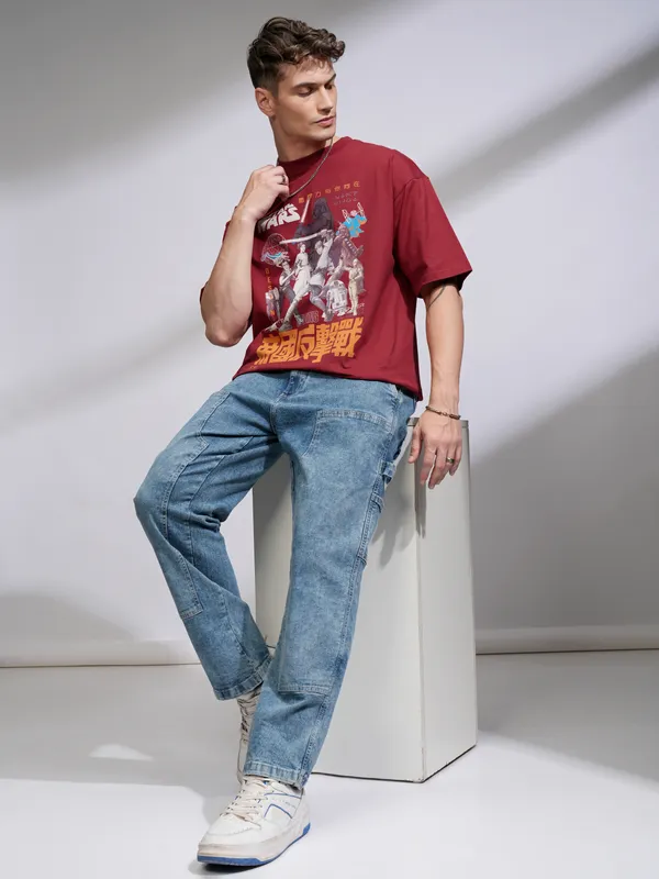 Star Wars Men Printed Round Neck Oversized Fit T-Shirt