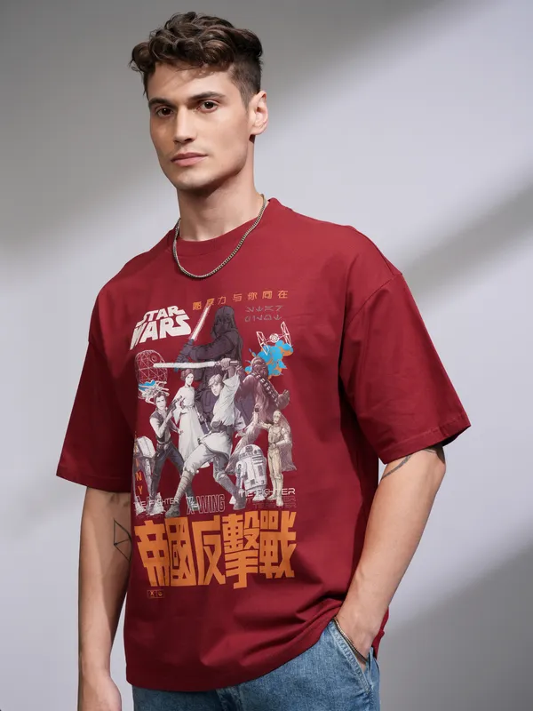 Star Wars Men Printed Round Neck Oversized Fit T-Shirt