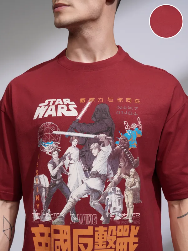 Star Wars Men Printed Round Neck Oversized Fit T-Shirt