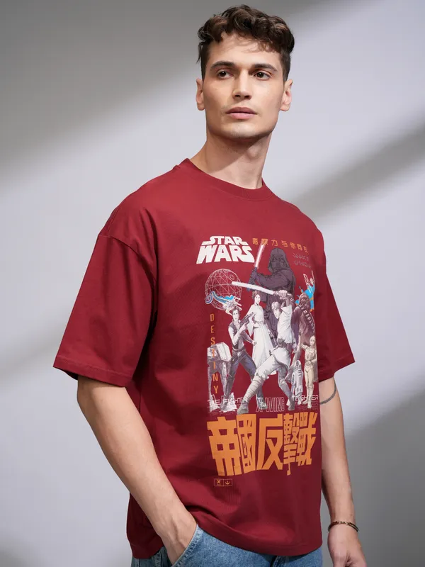 Star Wars Men Printed Round Neck Oversized Fit T-Shirt
