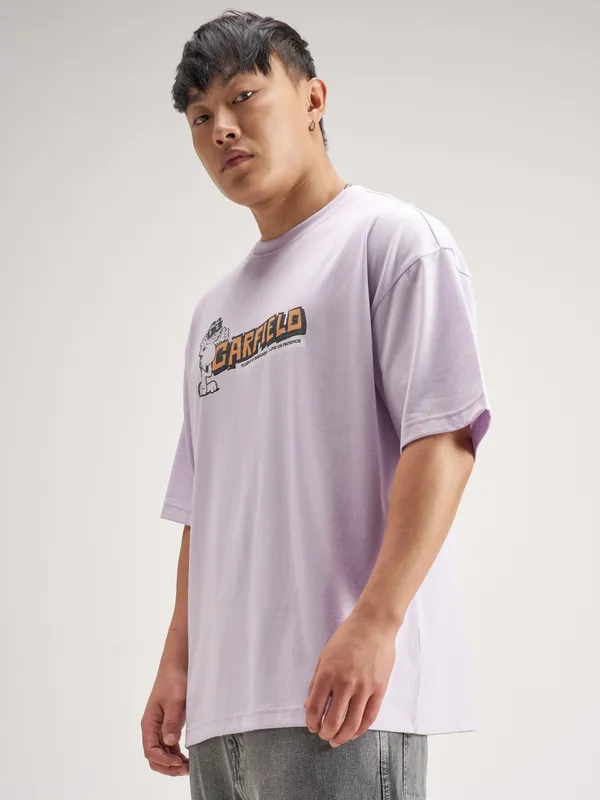 Highlander Men Lavender Garfield Printed Round Neck Oversized Fit T-Shirt