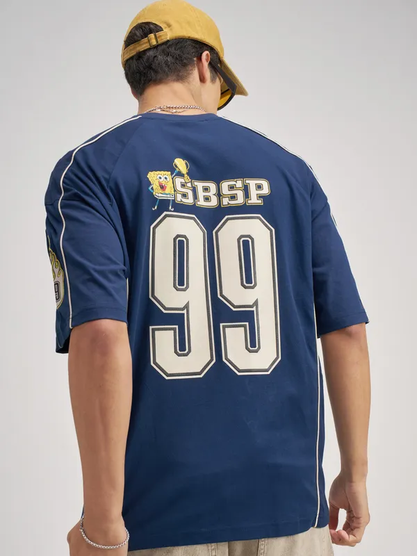 Spongebob Squarepants Men Printed Round Neck Oversized Fit T-Shirt