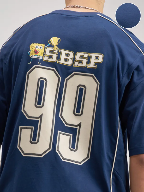 Spongebob Squarepants Men Printed Round Neck Oversized Fit T-Shirt