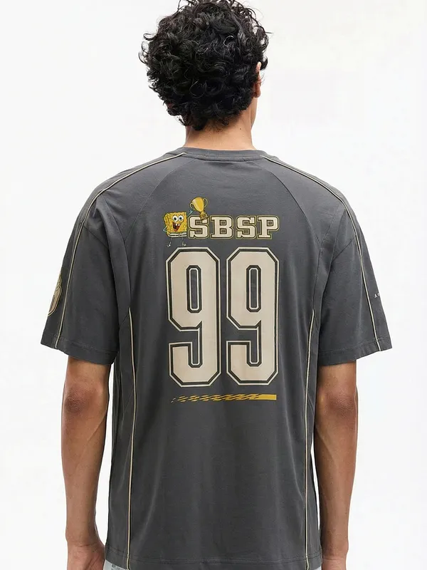 Spongebob Squarepants Men Printed Round Neck Oversized Fit T-Shirt