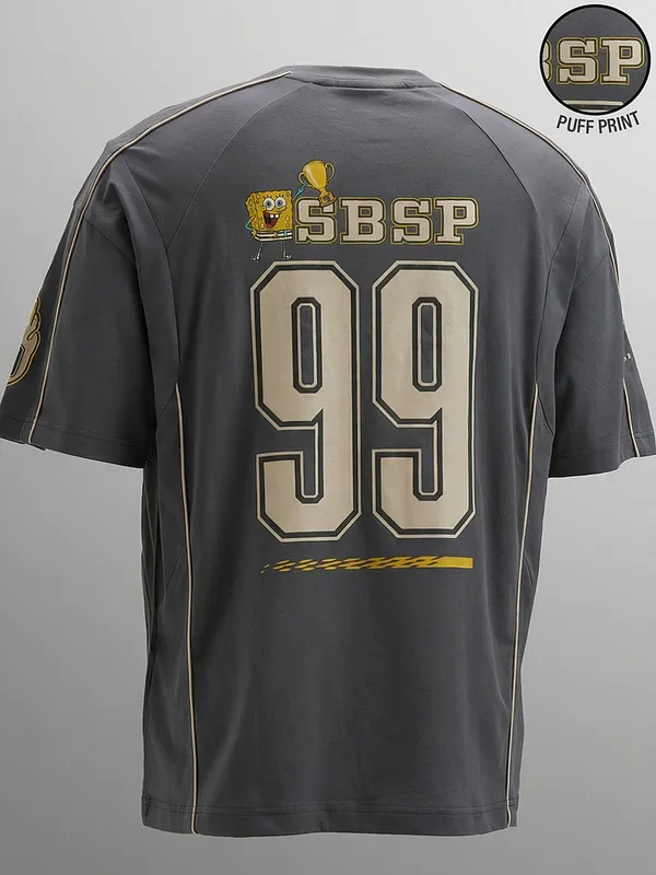 Spongebob Squarepants Men Printed Round Neck Oversized Fit T-Shirt