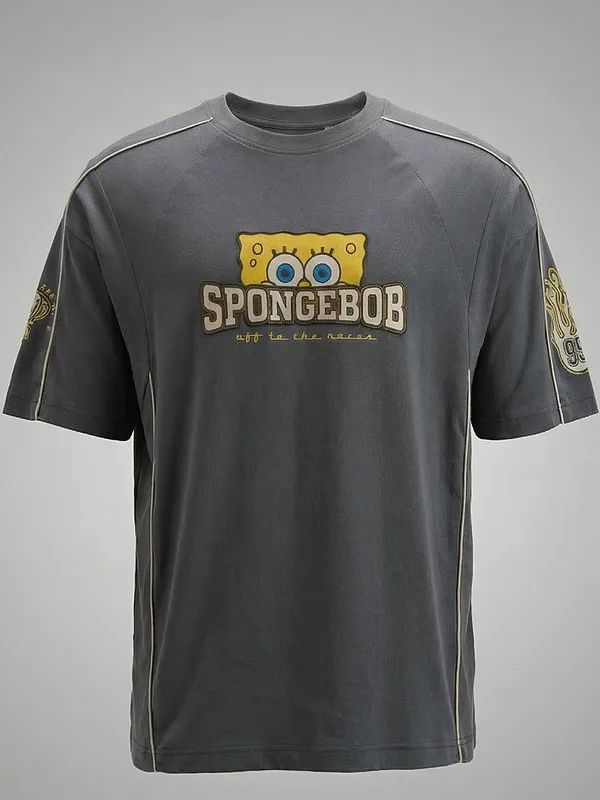 Spongebob Squarepants Men Printed Round Neck Oversized Fit T-Shirt