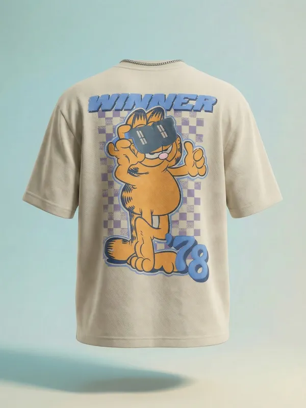 Highlander Men Beige Garfield Printed Round Neck T-Shirt