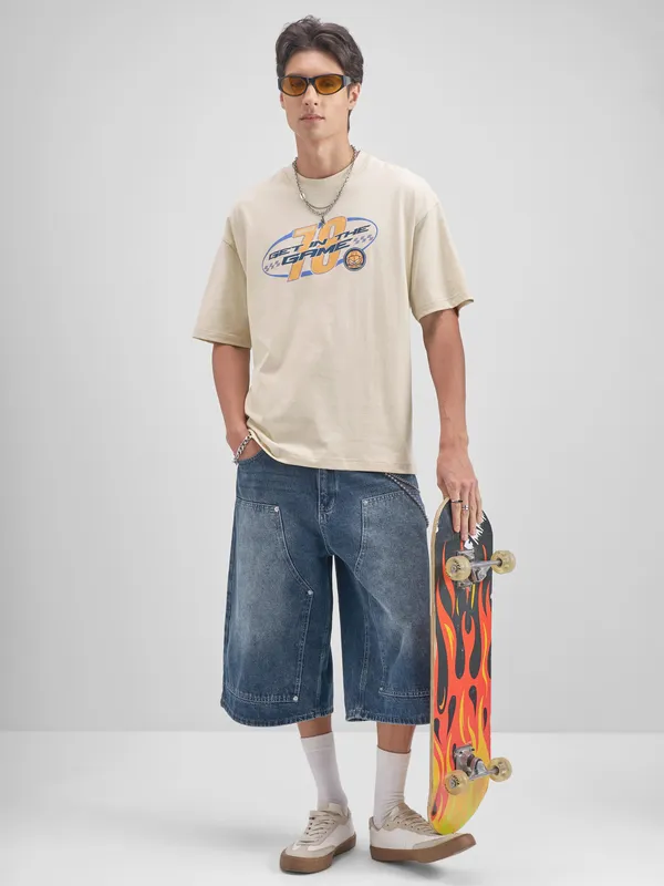 Highlander Men Beige Garfield Printed Round Neck T-Shirt