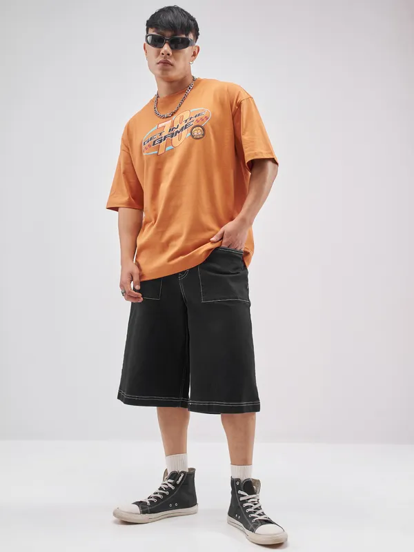 Highlander Men Rust Garfield Printed Round Neck Oversized Fit T-Shirt