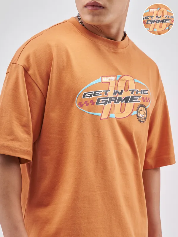 Highlander Men Rust Garfield Printed Round Neck Oversized Fit T-Shirt