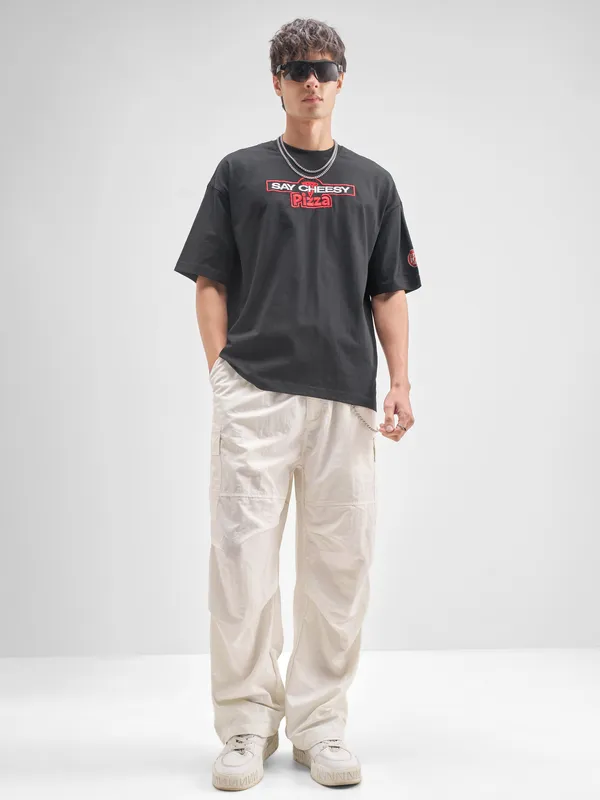 Highlander Men Black Ninja Turtles Embroidered Round Neck Embroidered T-Shirt