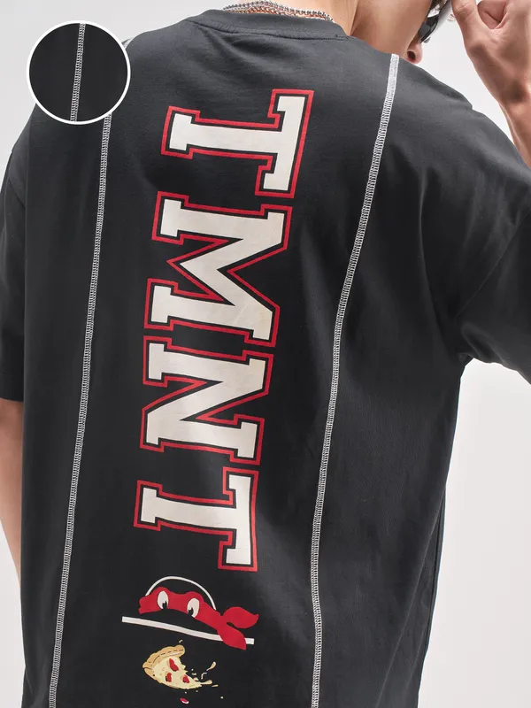 Highlander Men Black Ninja Turtles Embroidered Round Neck Embroidered T-Shirt