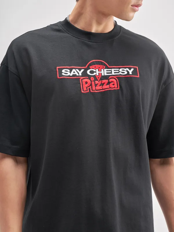 Highlander Men Black Ninja Turtles Embroidered Round Neck Embroidered T-Shirt