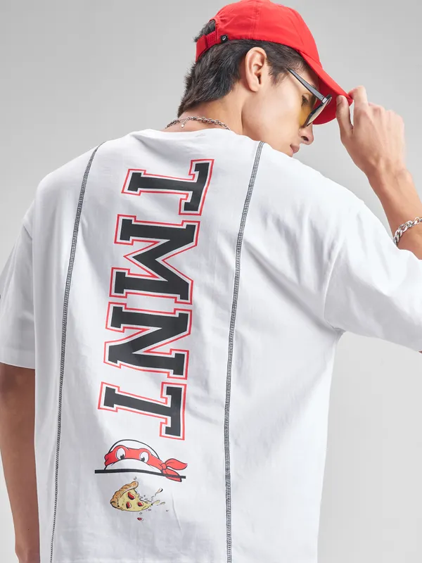 Highlander Men White Ninja Turtles Embroidered Round Neck T-Shirt