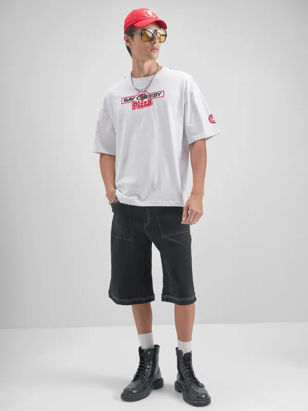 Highlander Men White Ninja Turtles Embroidered Round Neck T-Shirt