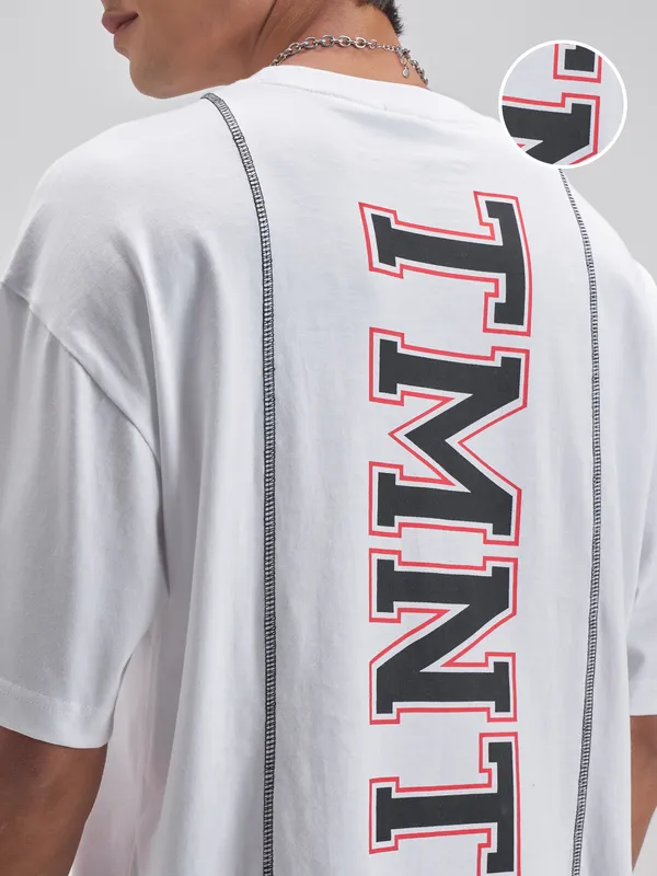 Highlander Men White Ninja Turtles Embroidered Round Neck T-Shirt