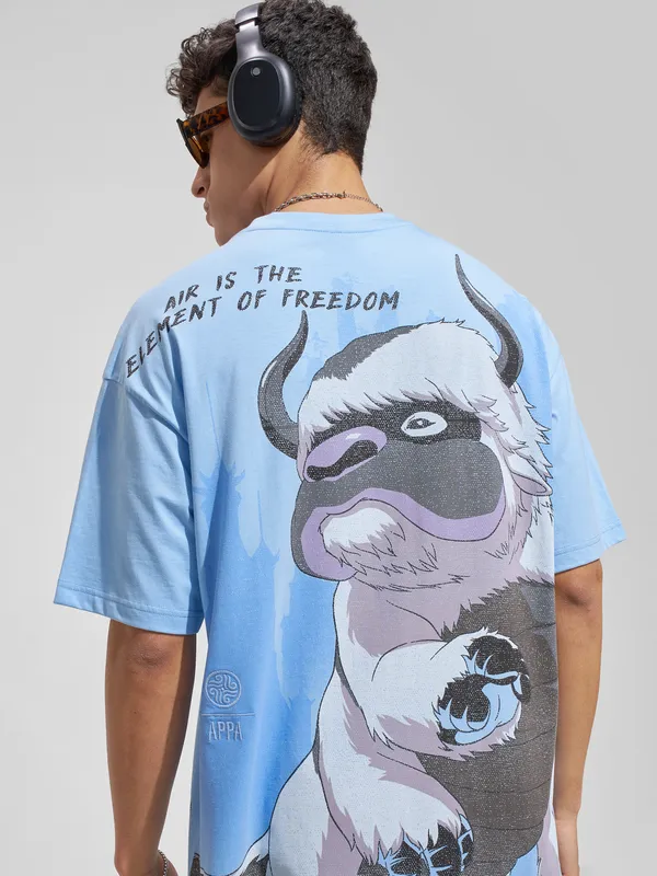 Highlander Men Blue Avatar Printed Round Neck Oversized Fit T-Shirt