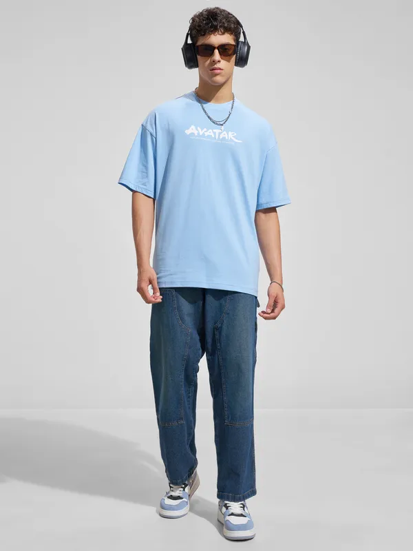 Highlander Men Blue Avatar Printed Round Neck Oversized Fit T-Shirt