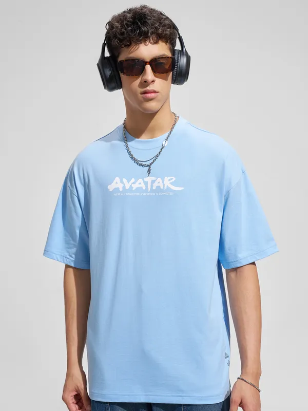 Highlander Men Blue Avatar Printed Round Neck Oversized Fit T-Shirt