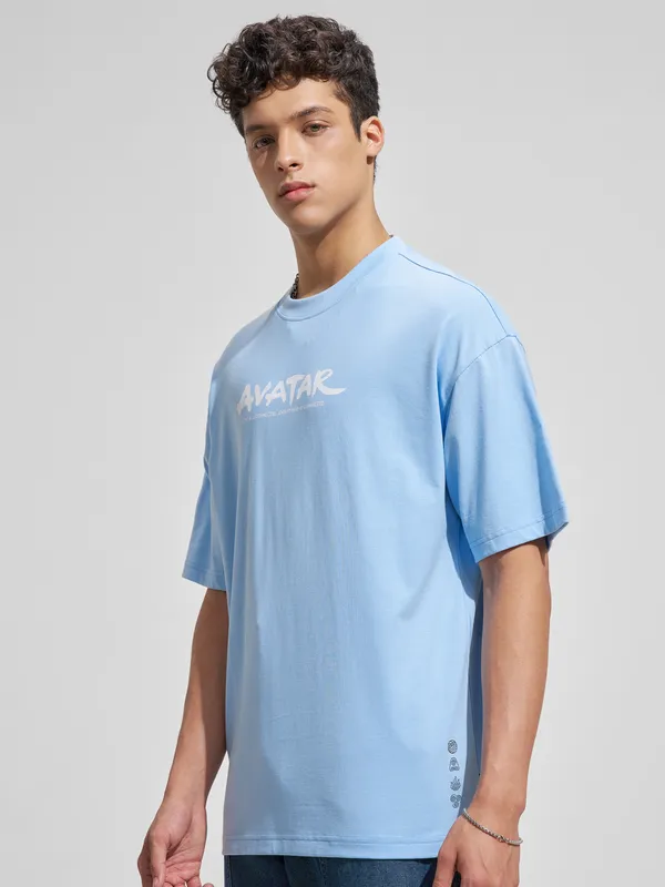 Highlander Men Blue Avatar Printed Round Neck Oversized Fit T-Shirt