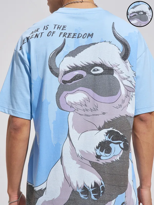 Highlander Men Blue Avatar Printed Round Neck Oversized Fit T-Shirt