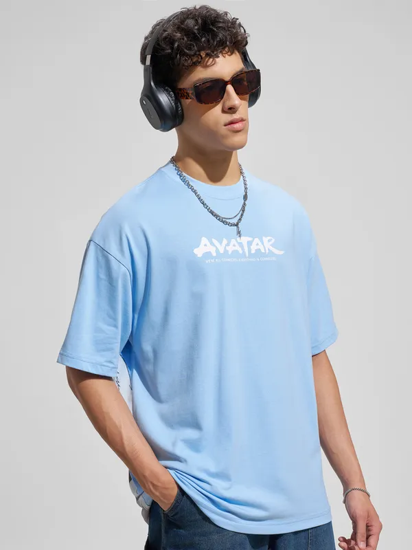 Highlander Men Blue Avatar Printed Round Neck Oversized Fit T-Shirt