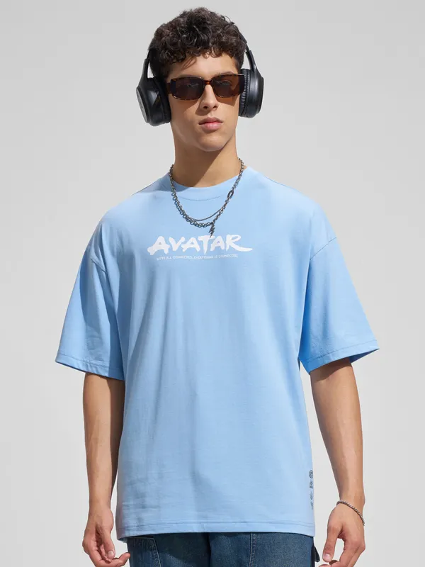 Highlander Men Blue Avatar Printed Round Neck Oversized Fit T-Shirt