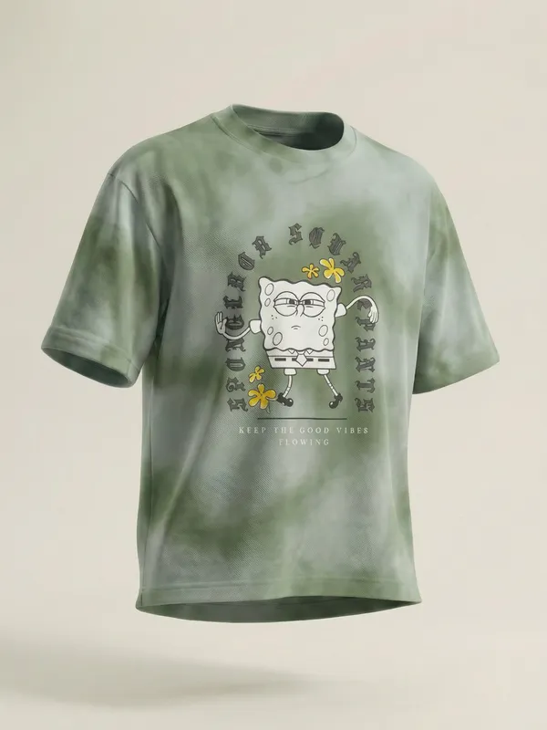 Highlander Men Green Spongebob Squarepants Printed Round Neck T-Shirt