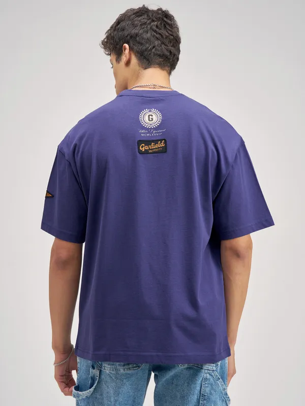 Highlander Men Blue Garfield Printed Round Neck Oversized Fit T-Shirt