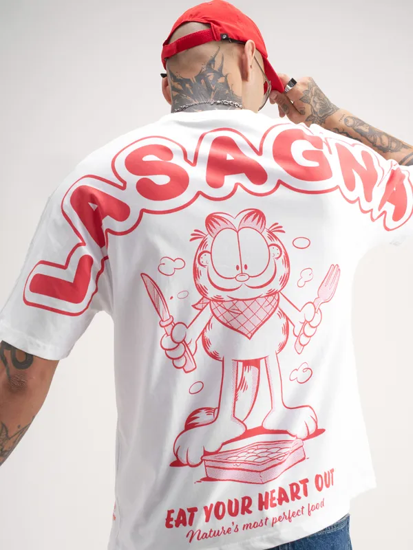 Highlander Men White Garfield Printed Round Neck T-Shirt