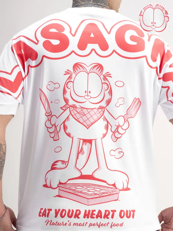 Highlander Men White Garfield Printed Round Neck T-Shirt