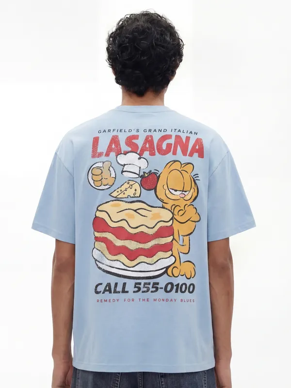 Highlander Men Blue Garfield Printed Round Neck T-Shirt