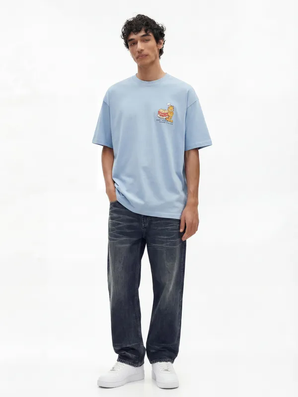 Highlander Men Blue Garfield Printed Round Neck T-Shirt