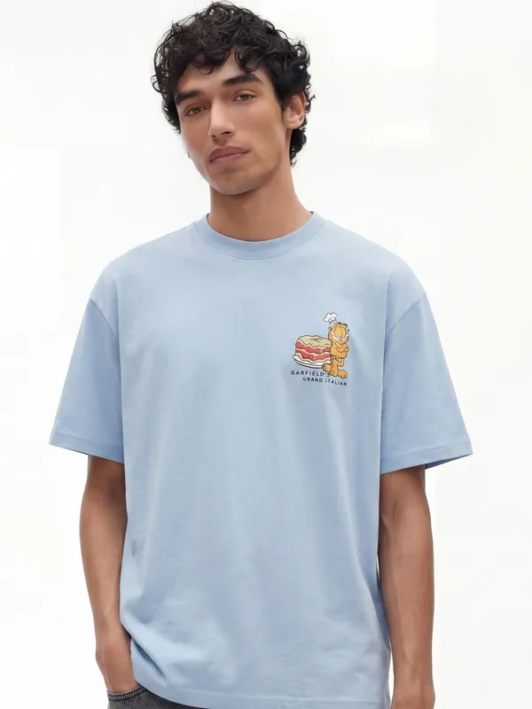 Highlander Men Blue Garfield Printed Round Neck T-Shirt