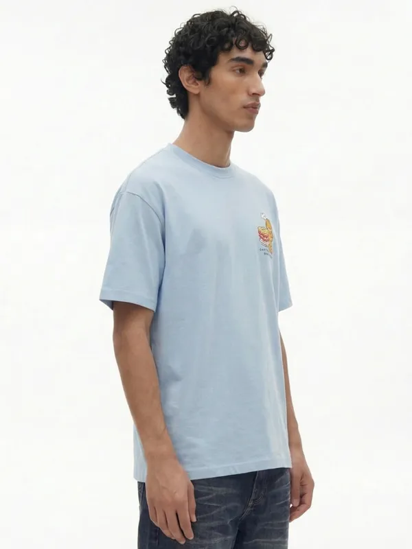 Highlander Men Blue Garfield Printed Round Neck T-Shirt