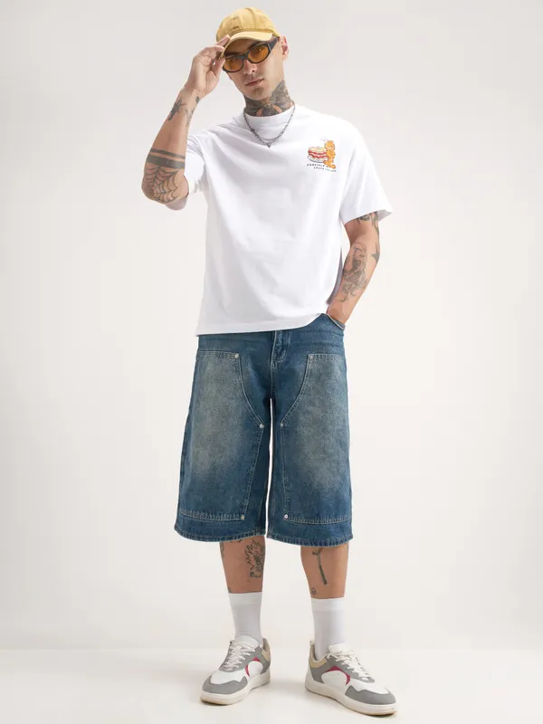 Highlander Men White Garfield Printed Round Neck T-Shirt