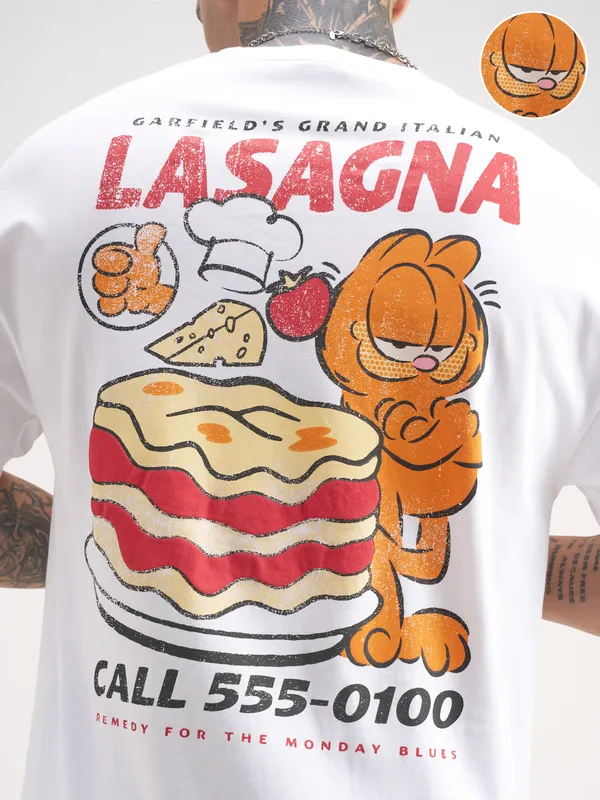 Highlander Men White Garfield Printed Round Neck T-Shirt