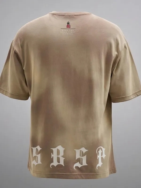 Highlander Men Tan Spongebob Squarepants Printed Round Neck Oversized Fit T-Shirt