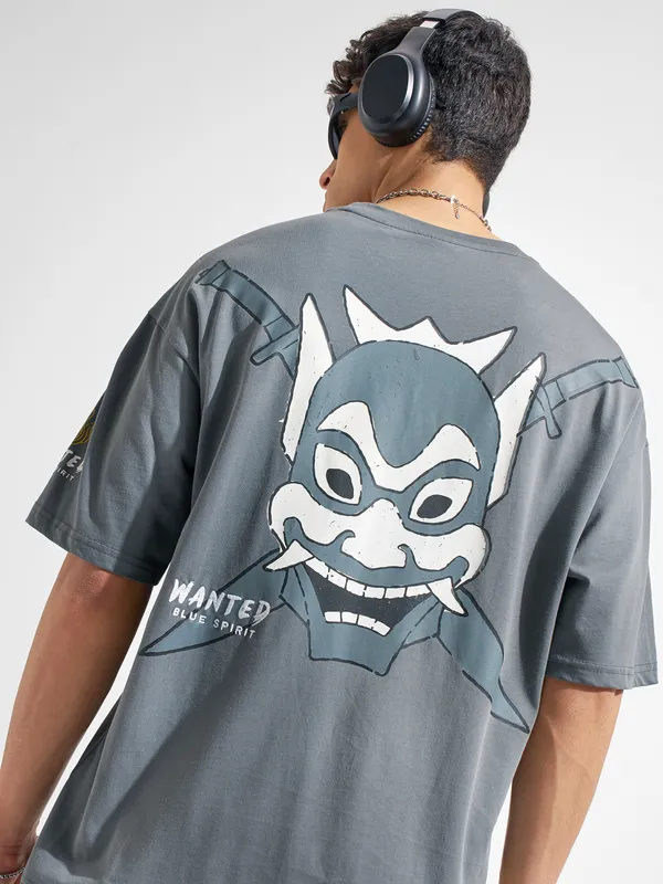 Highlander Men Grey Avatar Printed Round Neck Oversized Fit T-Shirt